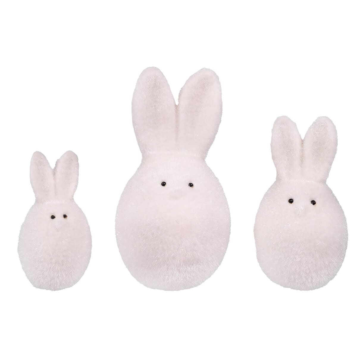 Light Pink Flocked Bunny Eggs Set/3 - Easter