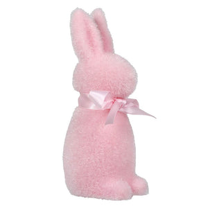 Light Pink Flocked Pastel Button Nose Bunny - Easter