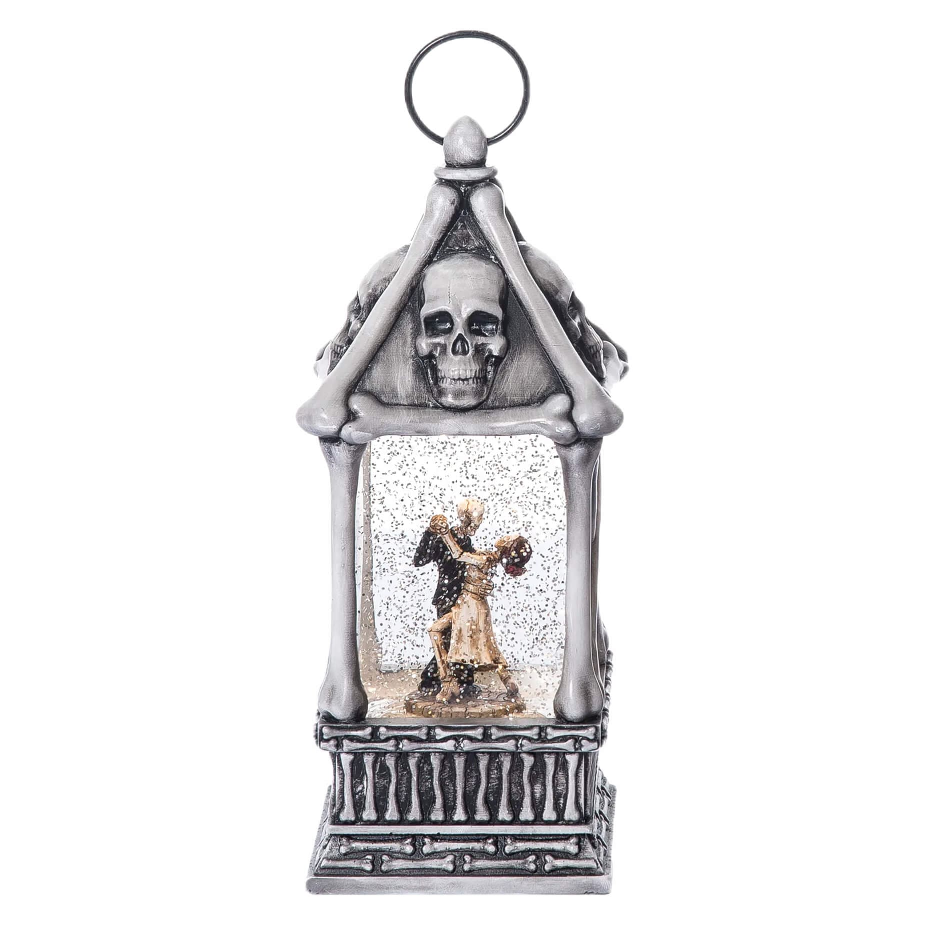 Light Up Dancing Skeleton Couple Spinning Water Globe Lantern - Halloween