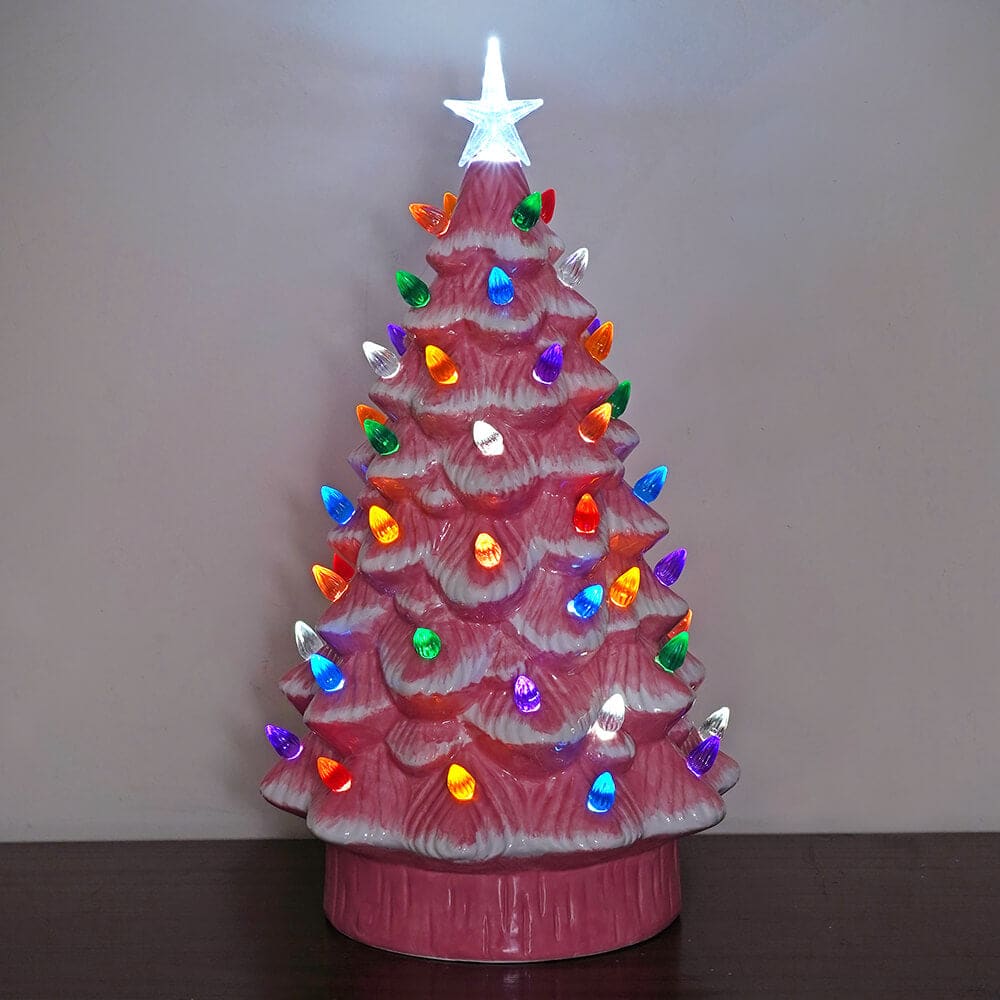 Light Up Pink Retro Christmas Tree - Christmas