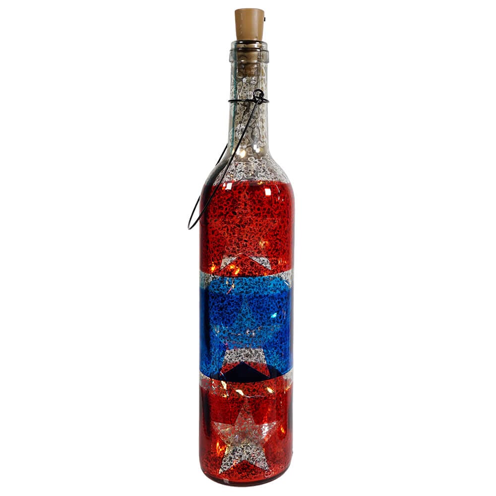 Lighted Americana Mercury Glass Bottle