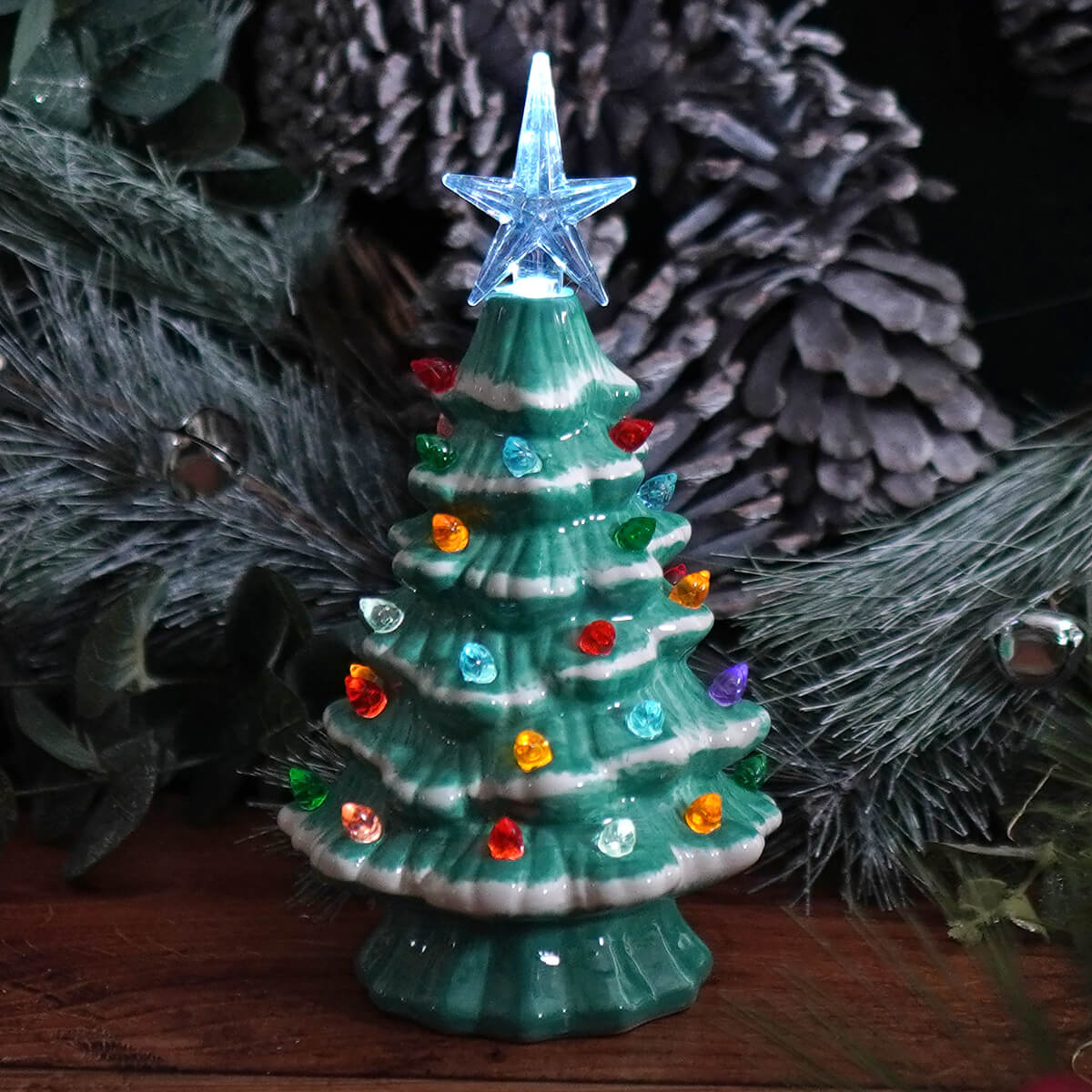 Lighted Blue Ceramic Christmas Tree - Christmas