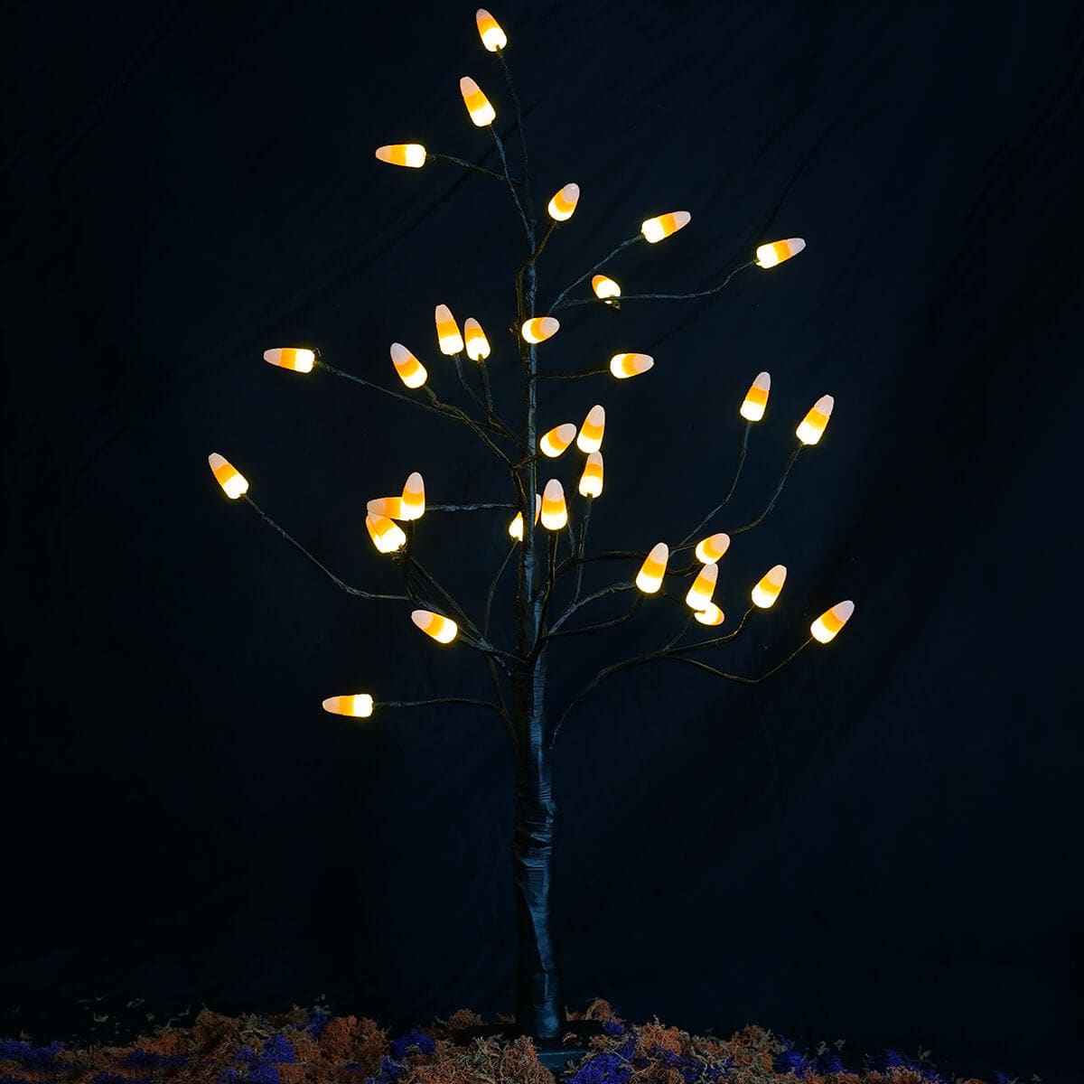 Lighted Candy Corn Black Tree - Halloween