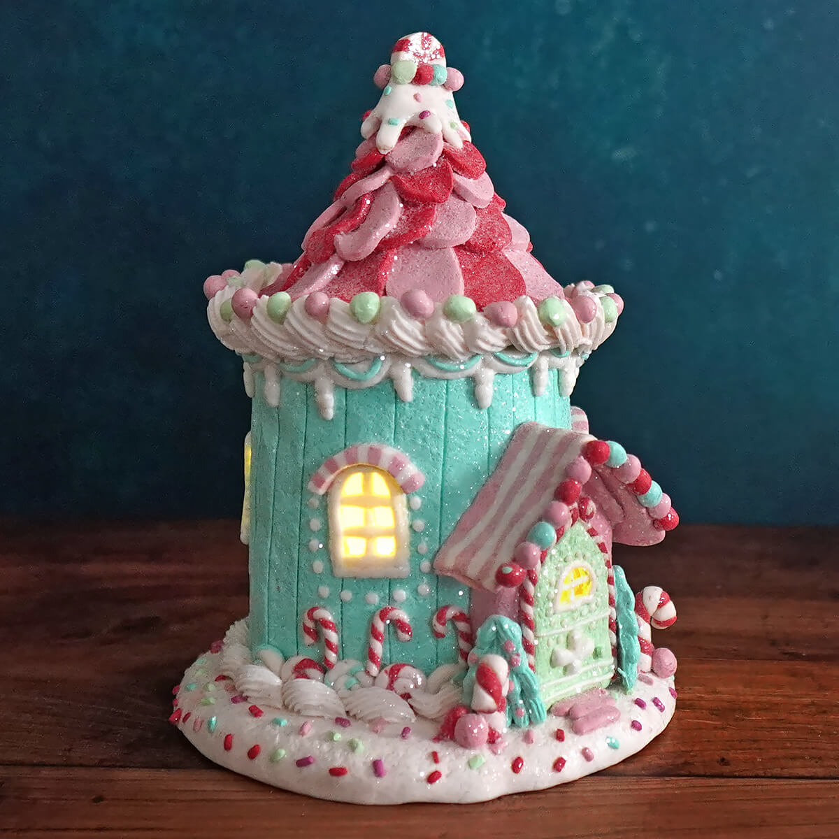 Lighted Candy Jar Pastel Claydough House With Timer - Christmas