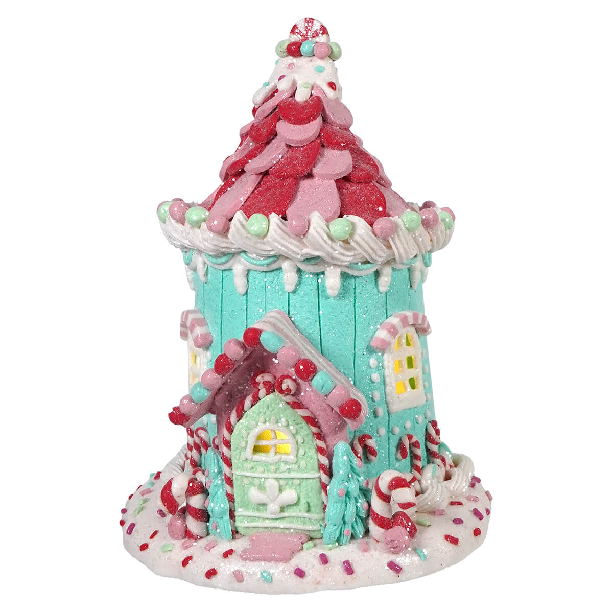 Lighted Candy Jar Pastel Claydough House With Timer - Christmas