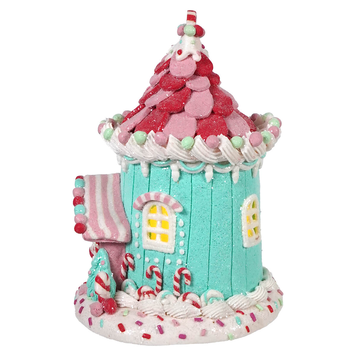 Lighted Candy Jar Pastel Claydough House With Timer - Christmas