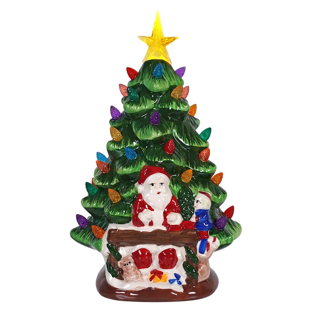 Lighted Ceramic Christmas Tree With Santa - Christmas