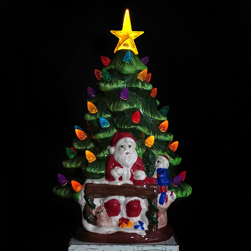 Lighted Ceramic Christmas Tree With Santa - Christmas