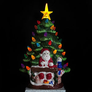 Lighted Ceramic Christmas Tree With Santa - Christmas