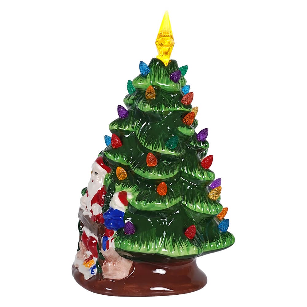 Lighted Ceramic Christmas Tree With Santa - Christmas