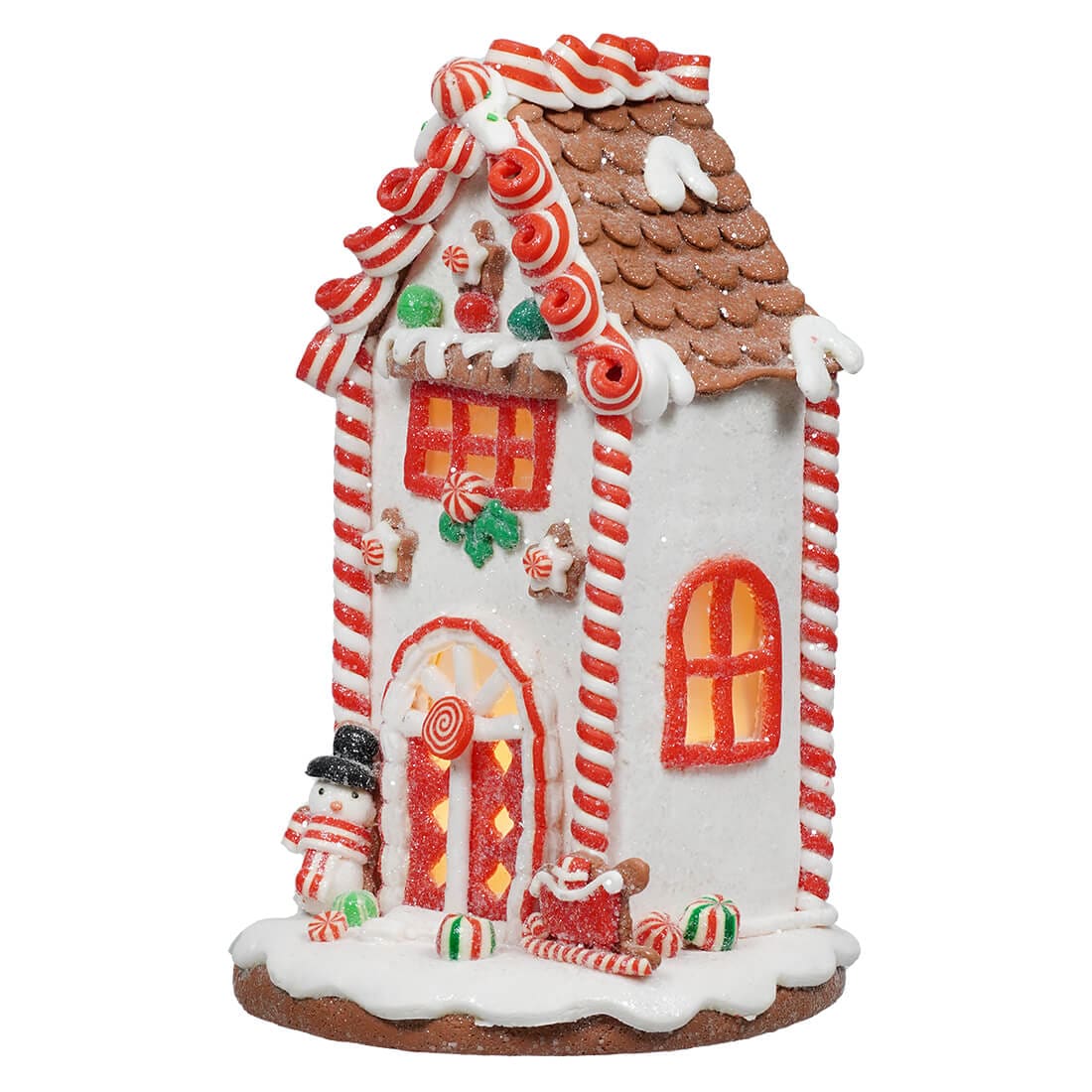 Lighted Claydough Holiday Gingerbread House With Snowman