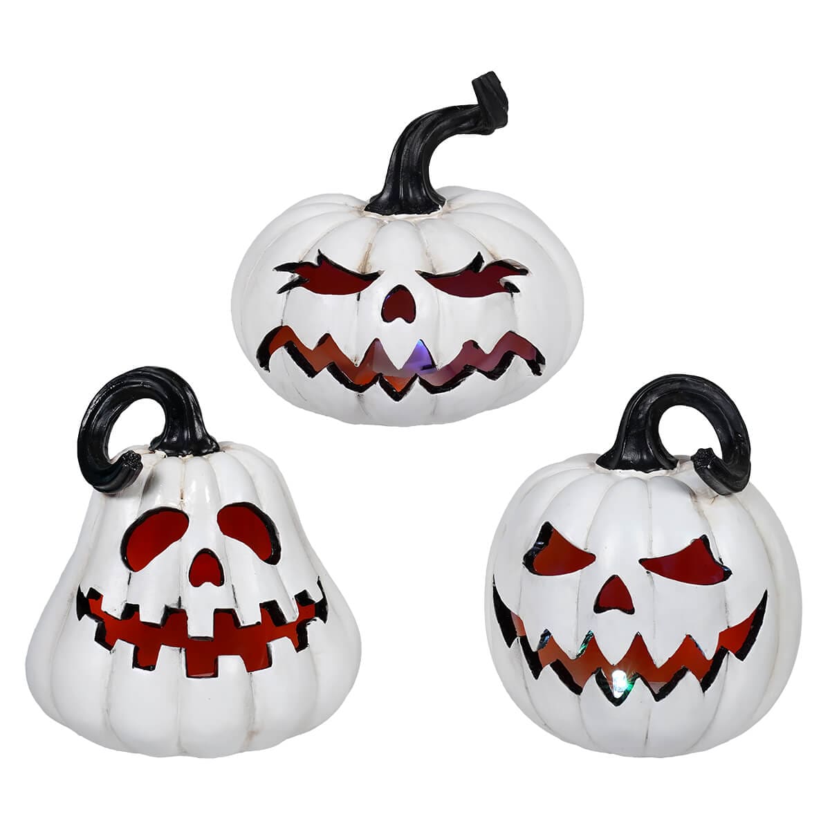 Lighted Color Changing Black & White Pumpkins Set/3 - Halloween