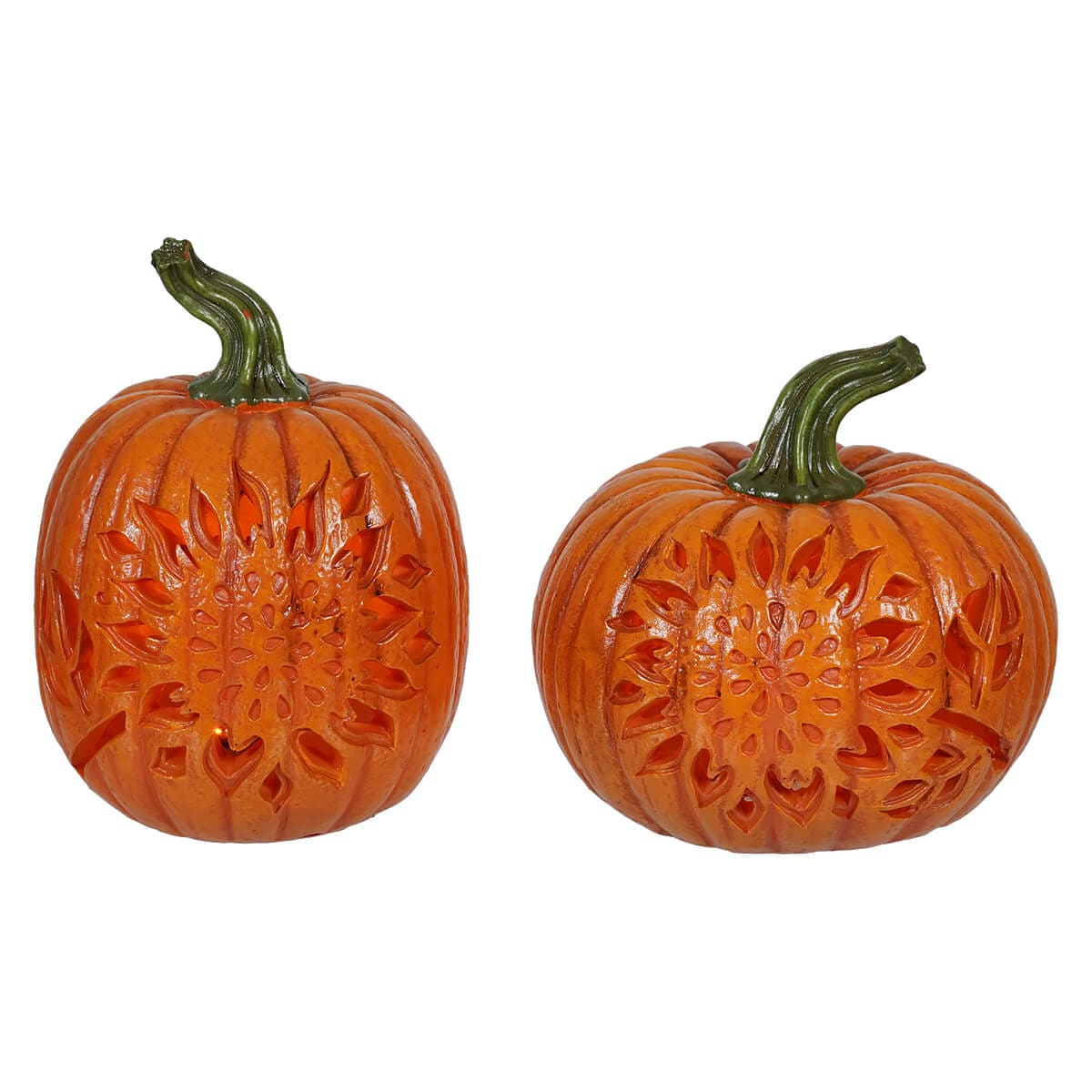 Lighted Flower Cutout Pumpkins Set/2 - Halloween