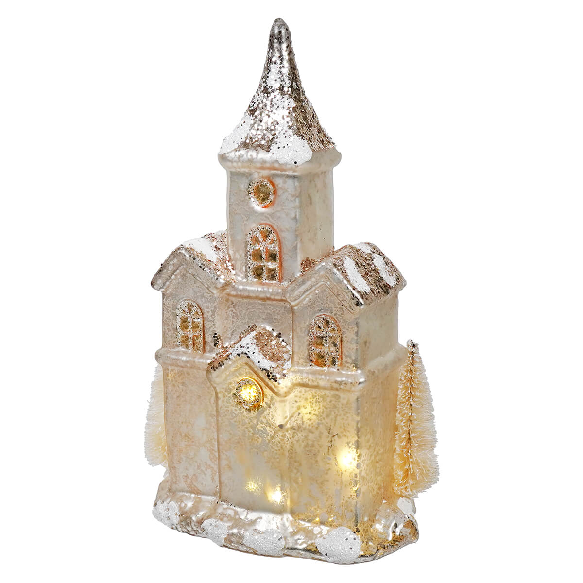 Lighted Gold & Ivory Mercury Glass Church - Christmas