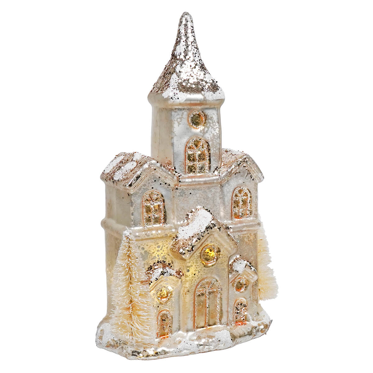 Lighted Gold & Ivory Mercury Glass Church - Christmas