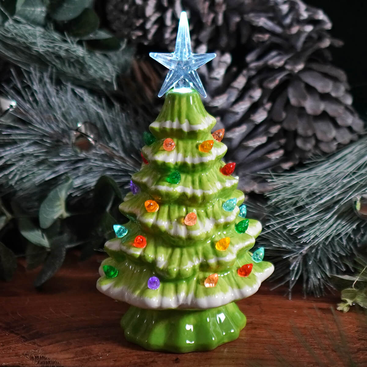 Lighted Green Ceramic Christmas Tree - Christmas