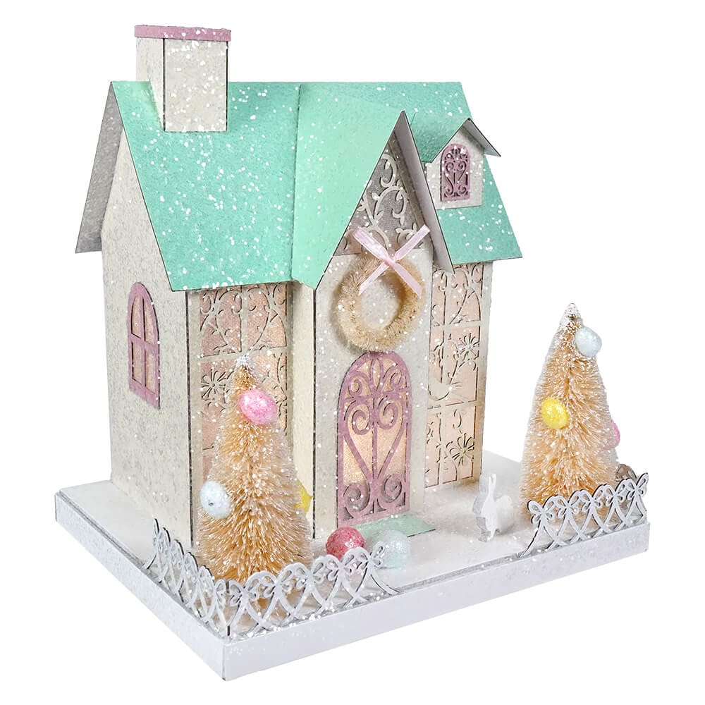 Lighted Green & Cream Pastel Easter House - Easter