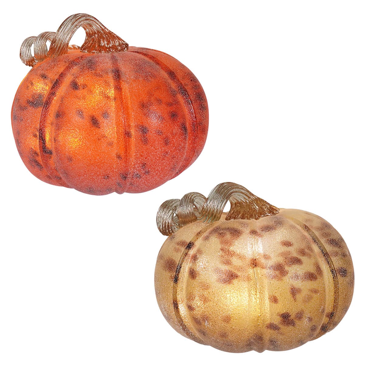 Lighted Hand Blown Pumpkins Set/2