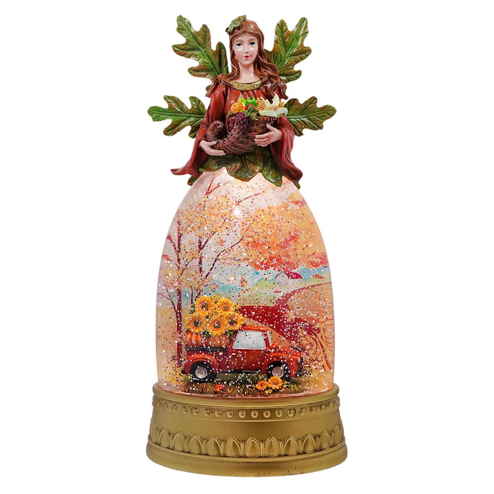 Lighted Harvest Goddess Cornucopia Spinning Water w/Harvest TruckLantern