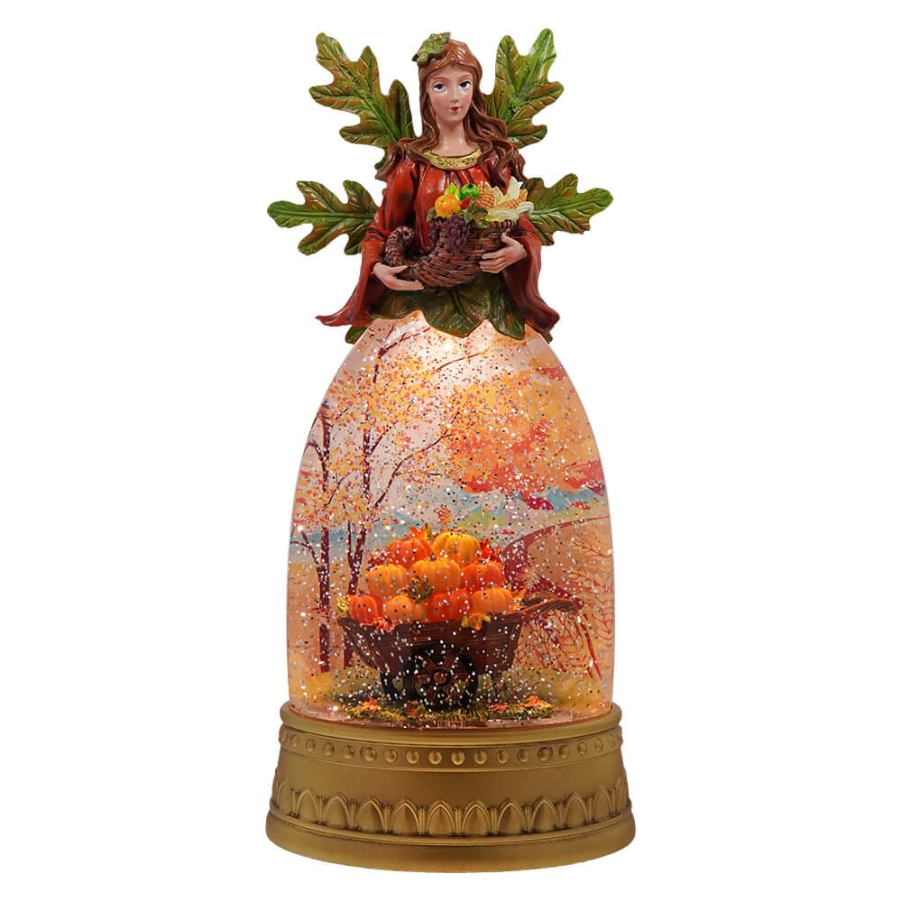 Lighted Harvest Goddess Spinning Water Lantern with Wheelbarrow