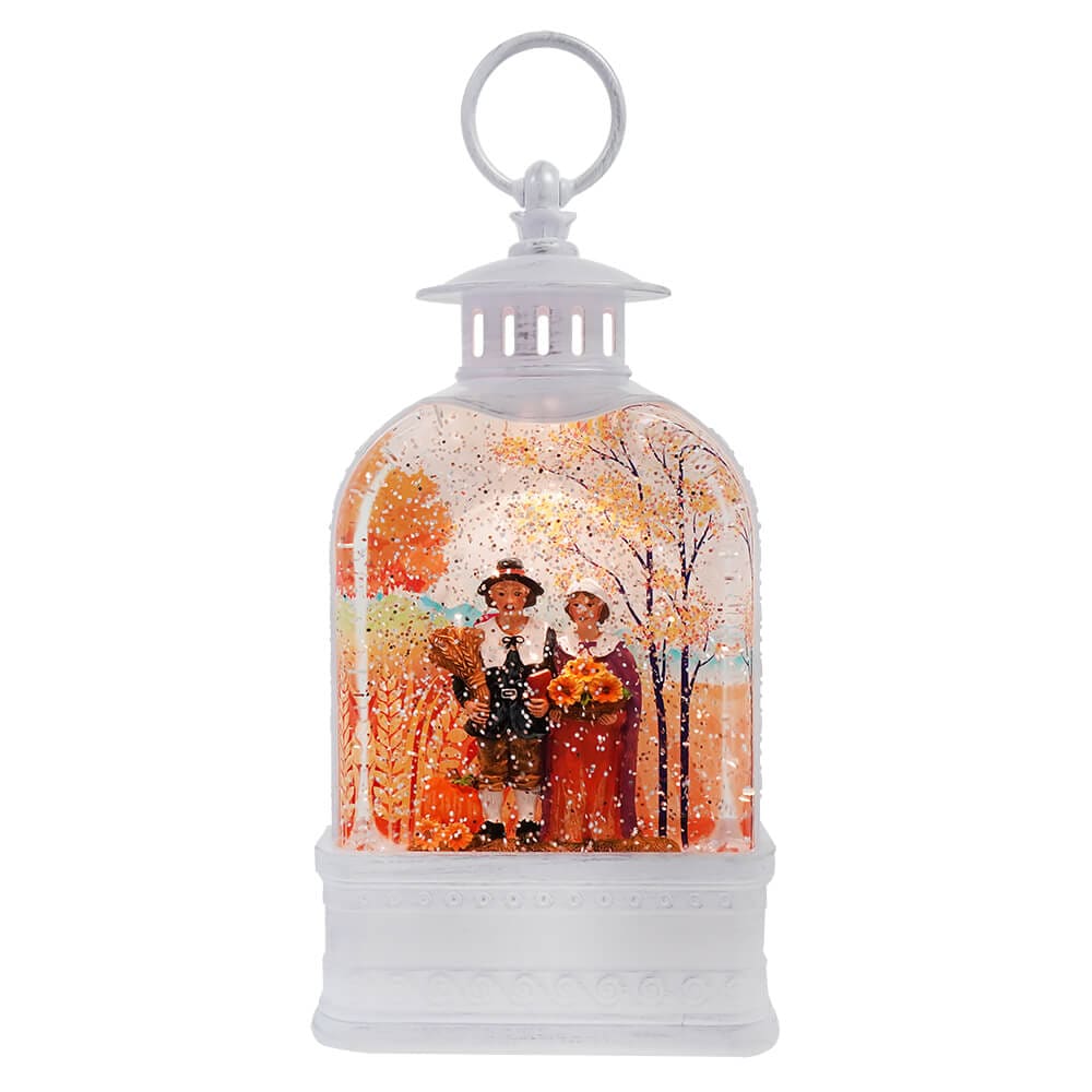 Lighted Harvest Pilgrim Couple Spinning Water Lantern