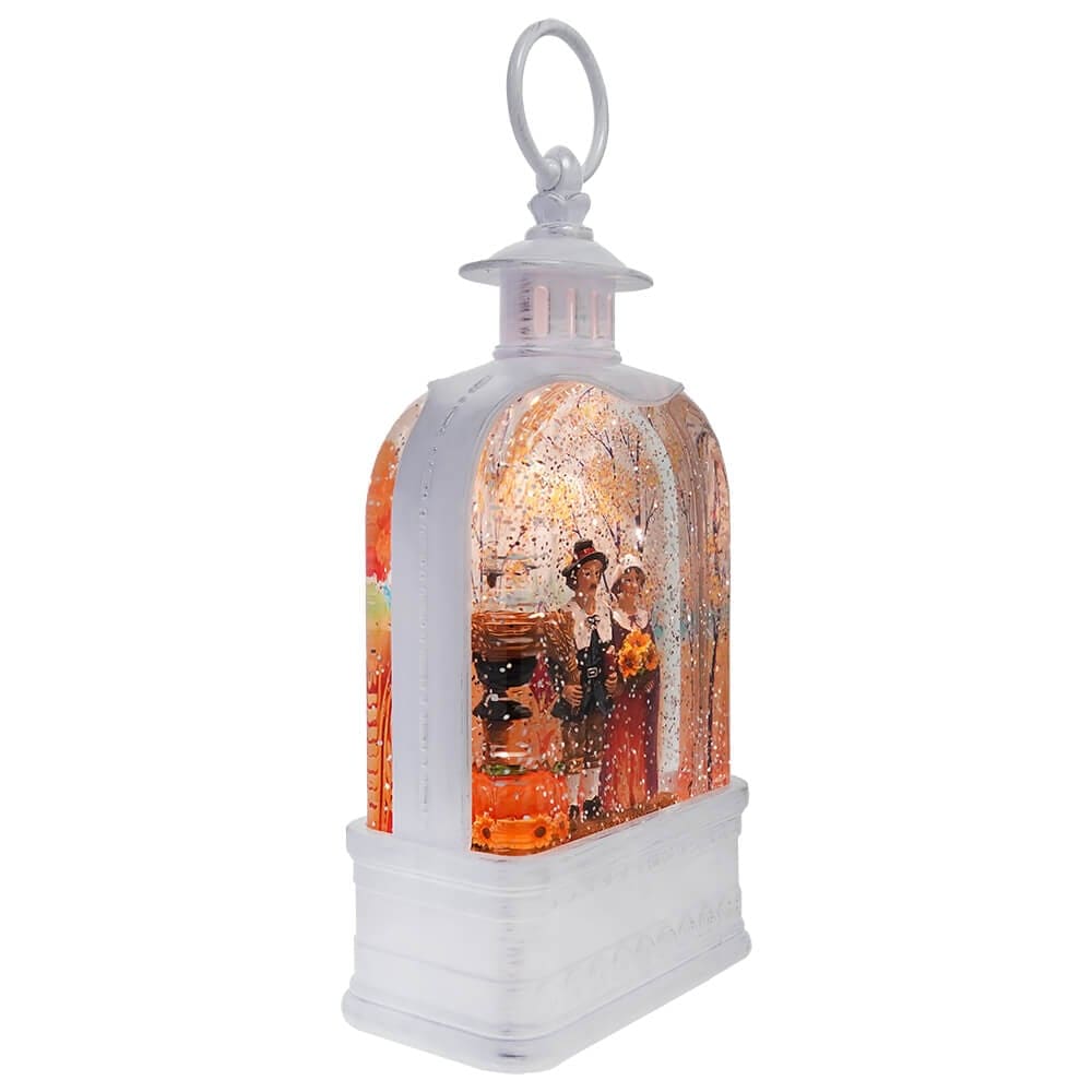 Lighted Harvest Pilgrim Couple Spinning Water Lantern