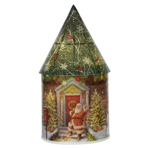 Lighted holiday design green house luminary with timer featuring christmas green house and santa claus at the door