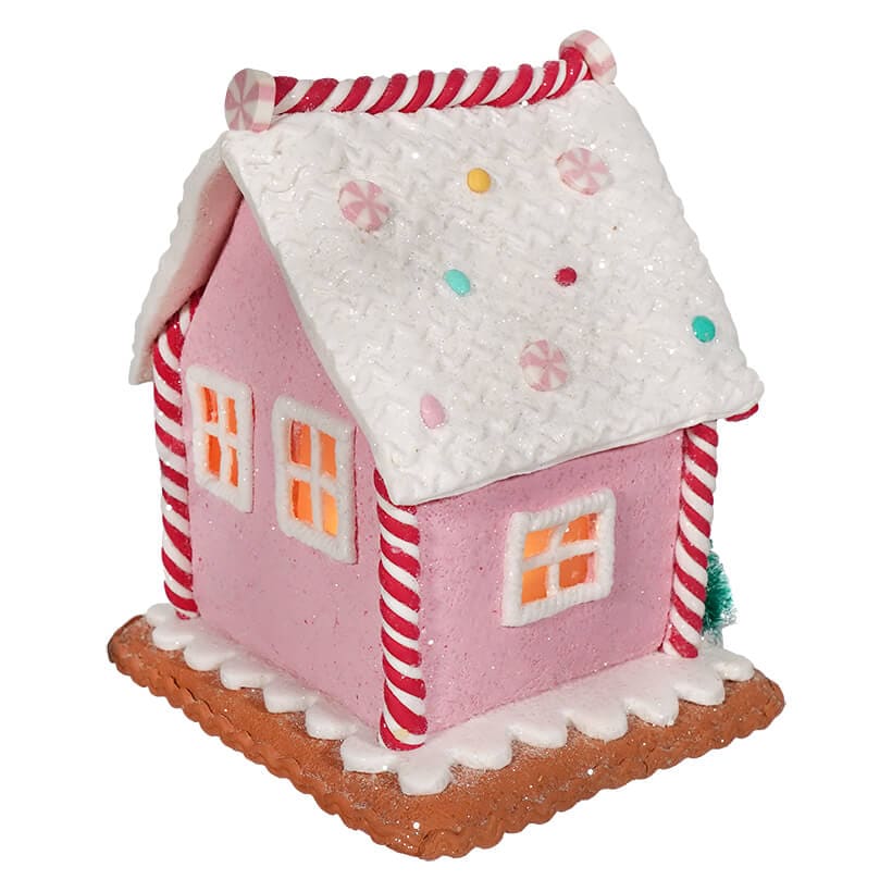 Lighted Holiday Pastel House With Gingerbread Man