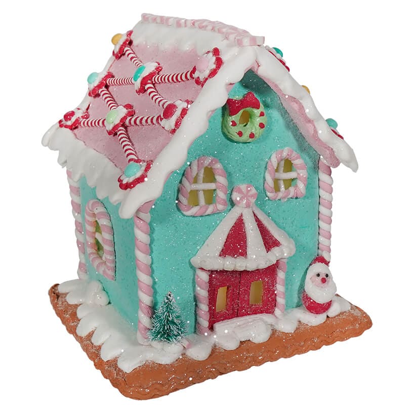 Lighted Holiday Pastel House With Santa