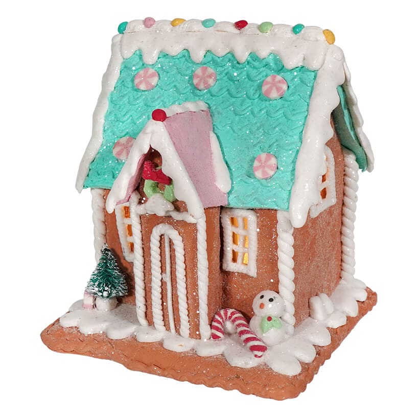 Lighted Holiday Pastel House With Snowman