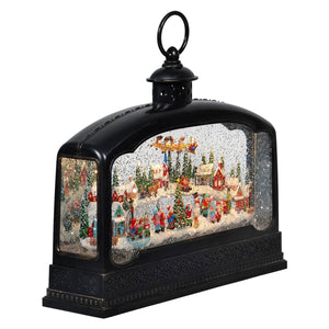 Lighted Holiday Santa Village Scene Spinning Water Globe Lantern