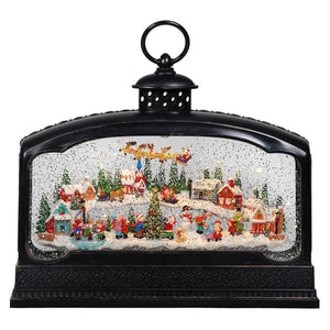 Lighted Holiday Santa Village Scene Spinning Water Globe Lantern