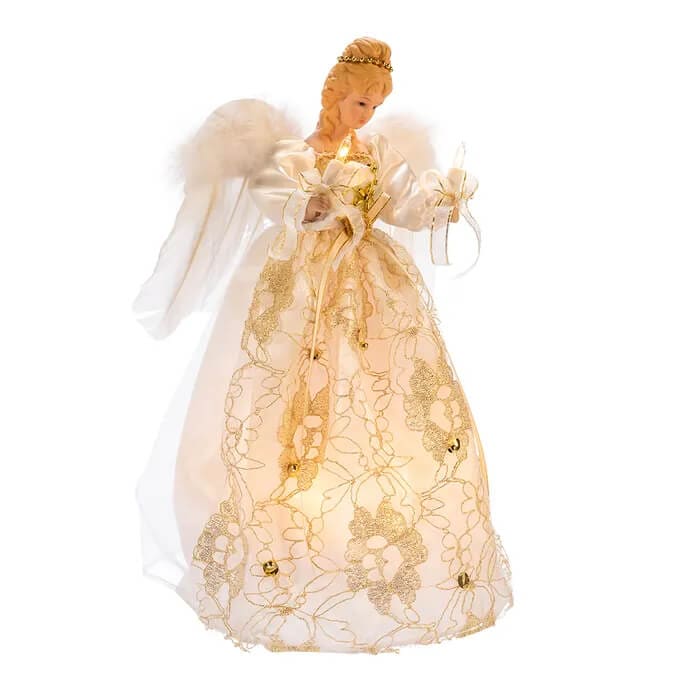 Lighted Ivory & Gold Angel Tree Topper