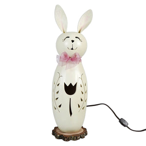 Lighted large tall white poppy bunny gourd lamp with tulip cutout by meadowbrooke gourds for cozy decor