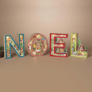 3d illuminated noel letters sign set in wood with multicolored holiday lights for christmas lighted tabletop decor