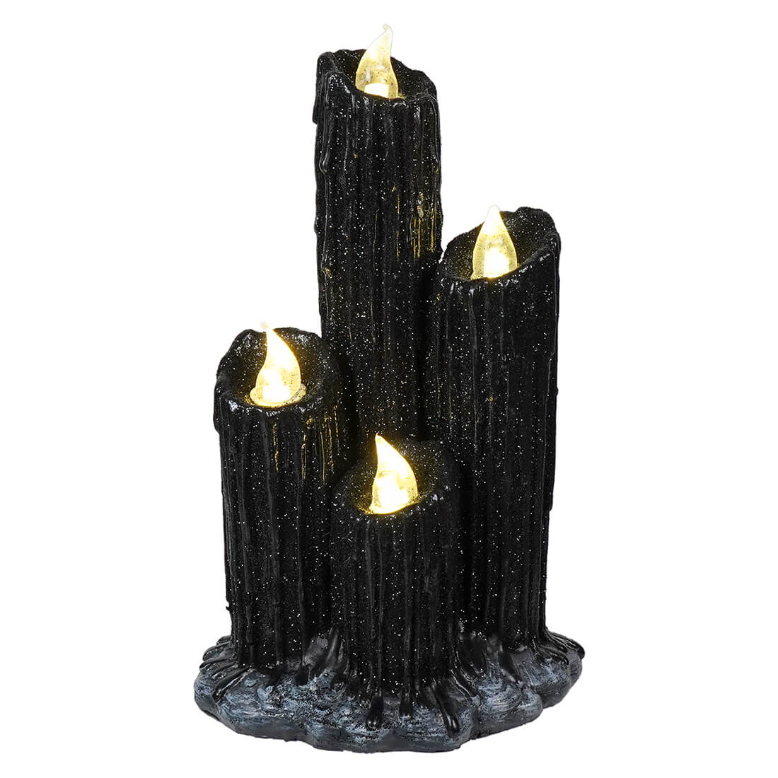 Set of four black electric candles with glowing tips arranged in a cluster.