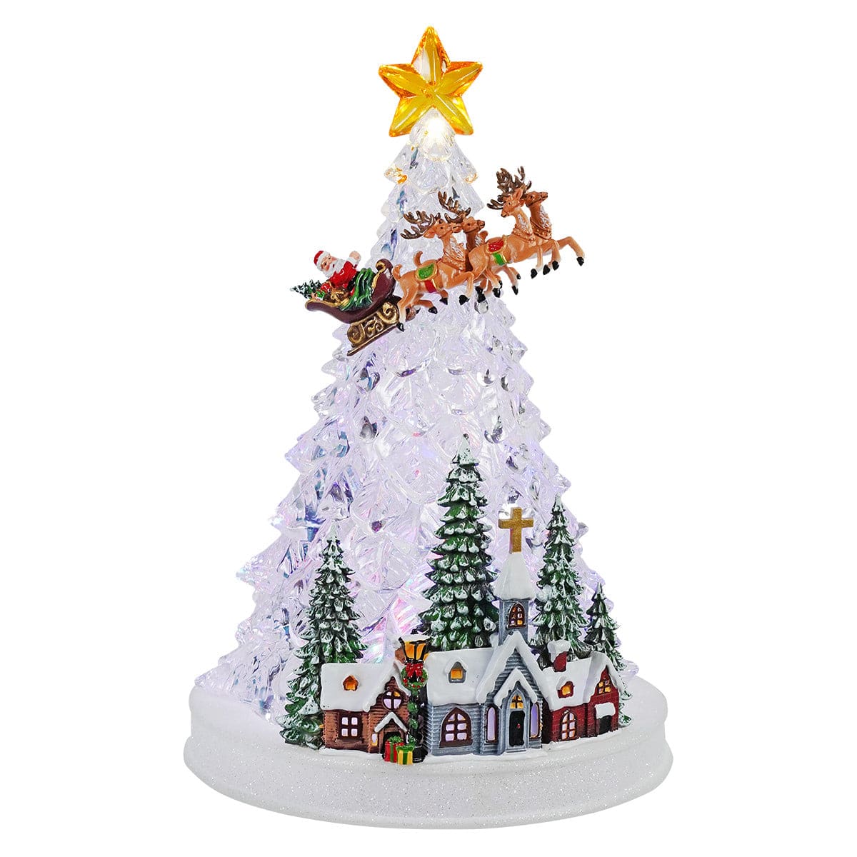 Lighted Musical Christmas Tree Village Scene With Flying Santa - Christmas