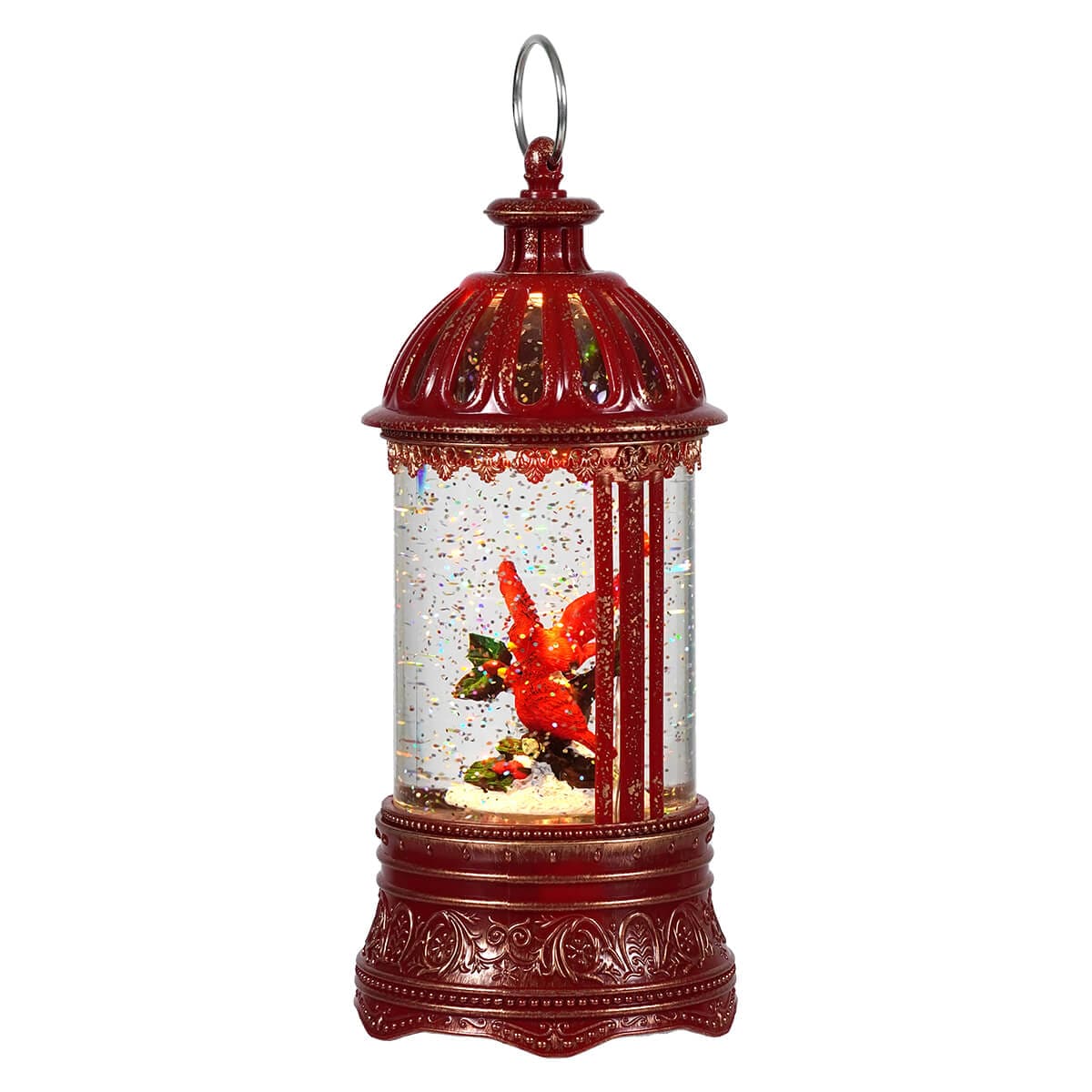 Lighted Musical Spinning Cardinal Family Water Globe Lantern