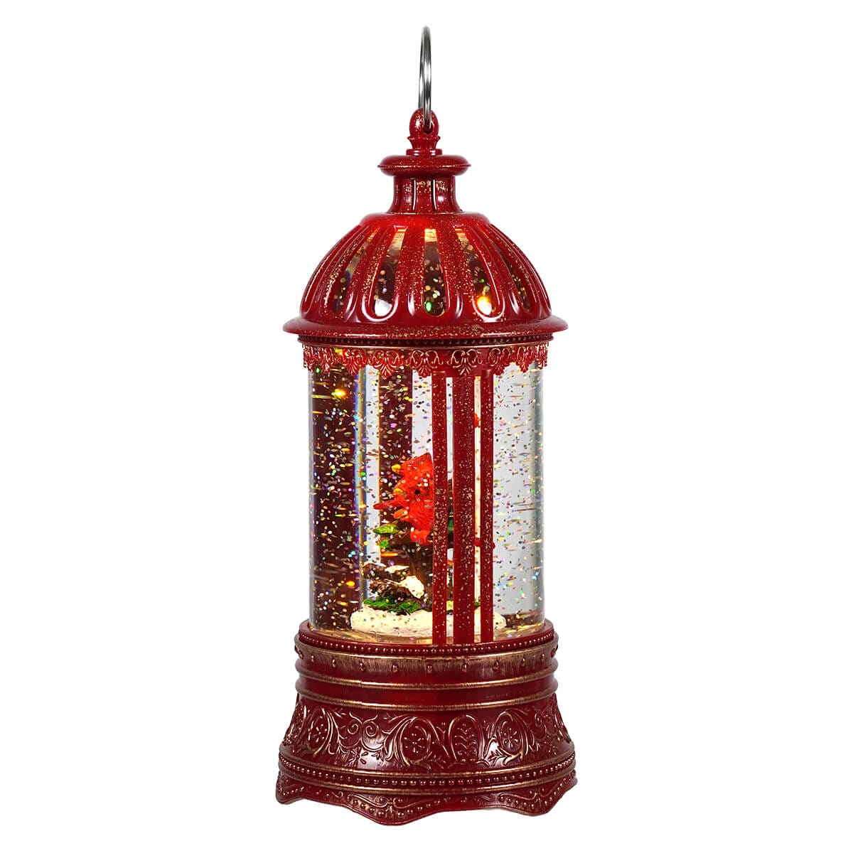 Lighted Musical Spinning Cardinals & Holly Water Globe Lantern