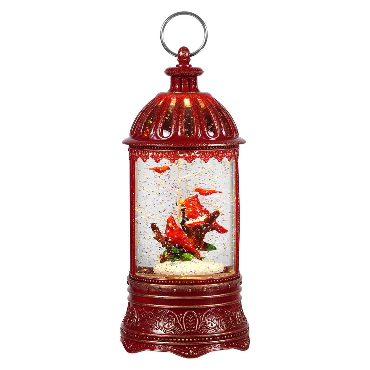 Lighted Musical Spinning Nesting Cardinals Water Globe Lantern