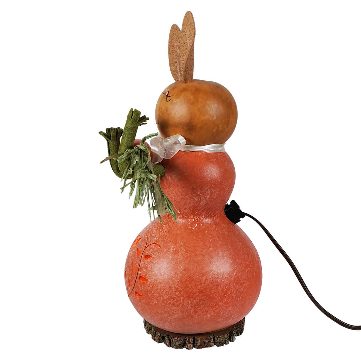 Lighted Orange Willow Bunny Gourd With Tulip Cutout Holding Carrot - Easter