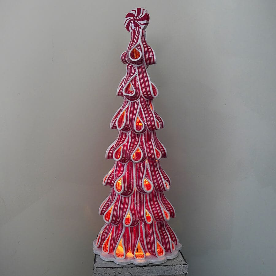 Lighted Peppermint Ribbon Candy Trees Set/2