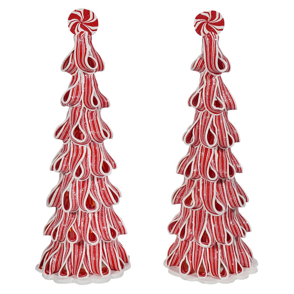 Lighted Peppermint Ribbon Candy Trees Set/2