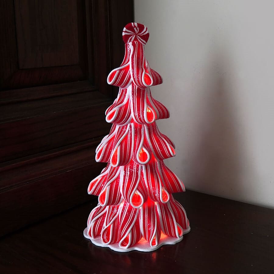 Lighted Peppermint Ribbon Trees Set/2