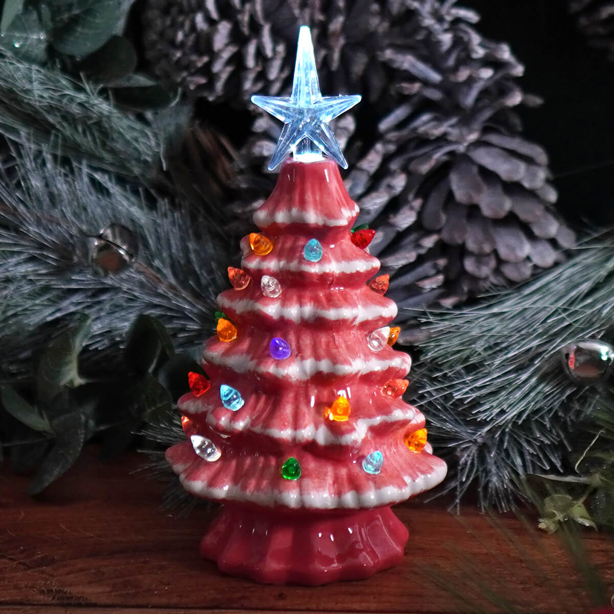 Lighted Pink Ceramic Christmas Tree - Christmas