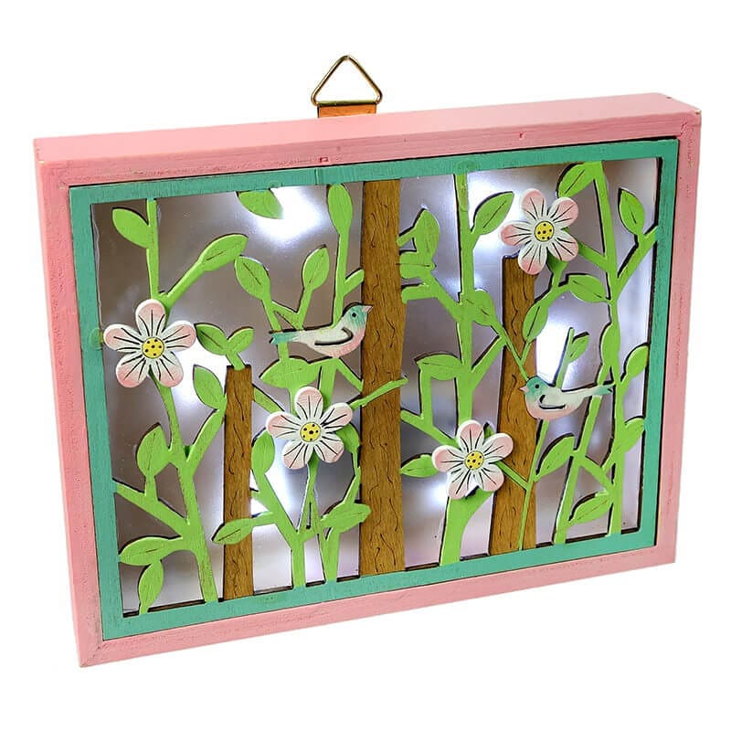 Lighted Pink Songbird Shadow Box