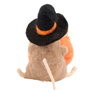 Lighted pumpkin mouse critter felt figurine with brown fur and orange accents from kathy’s halloween collection