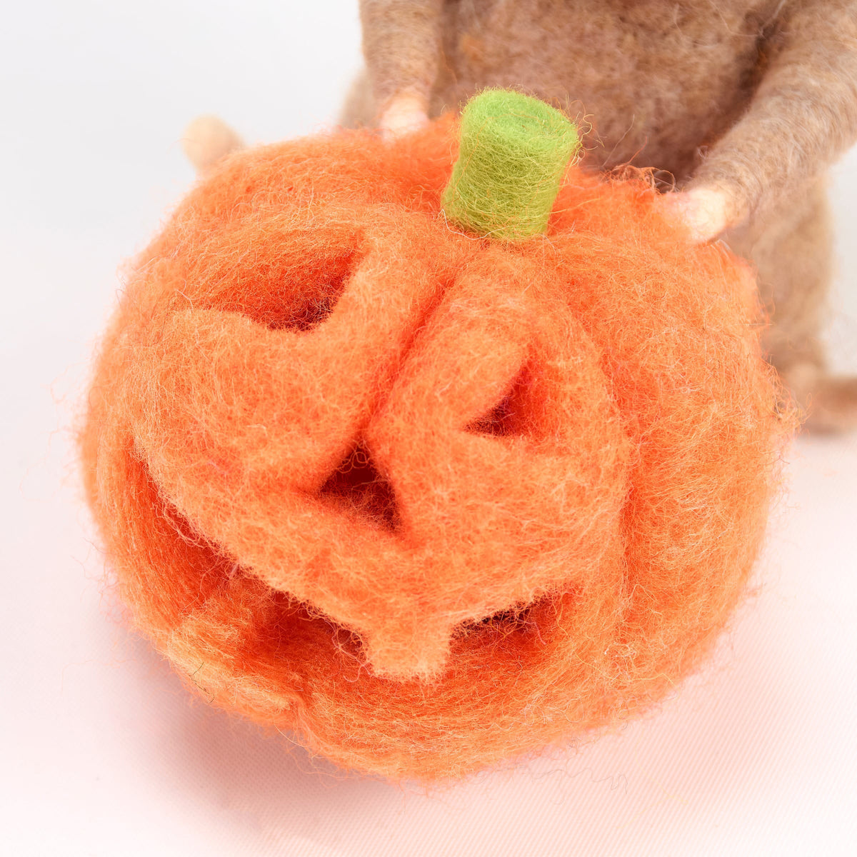 Orange felt pumpkin with green stem and stitched face from kathy’s halloween collection lighted pumpkin mouse critter