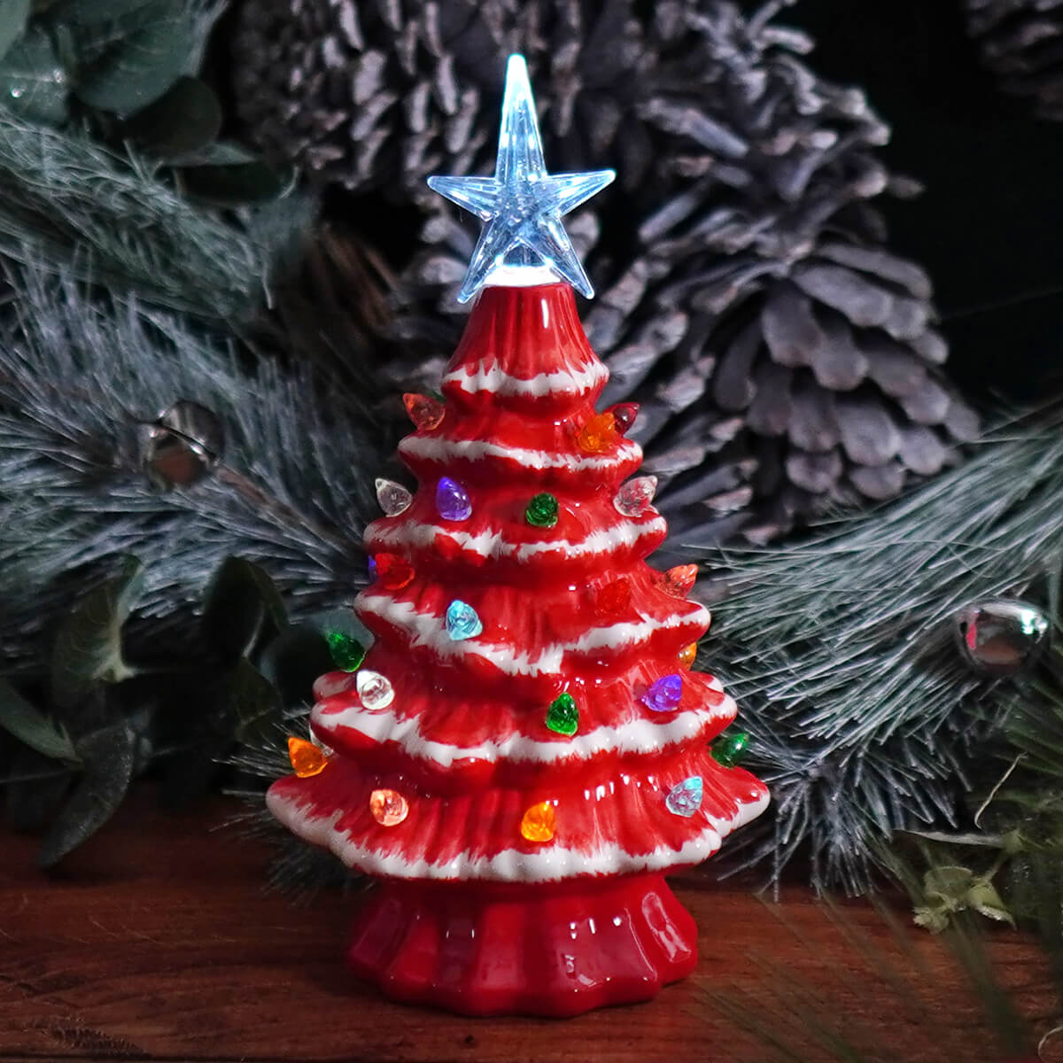 Lighted Red Ceramic Christmas Tree - Christmas