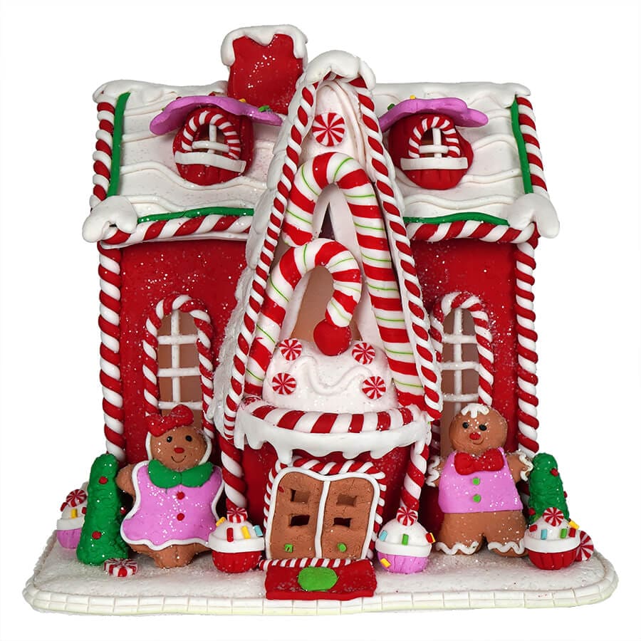 Lighted Red Gingerbread Candy House